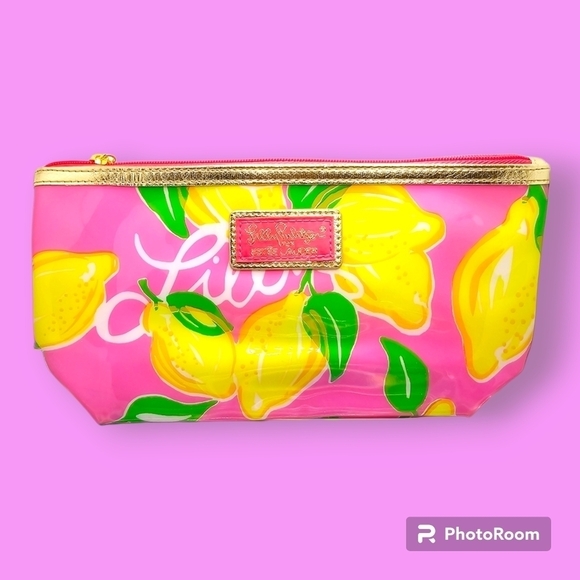 Lilly Pulitzer x Estee Lauder Pink Yellow Lemon Print Cosmetic Bag - Picture 1 of 7